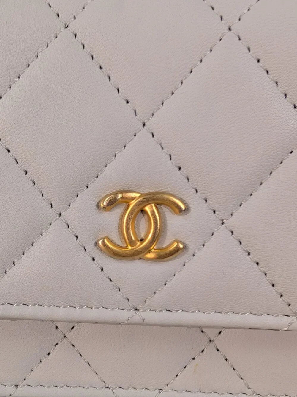 Chanel Light Grey Wallet on Chain (WOC) with Gold Charm